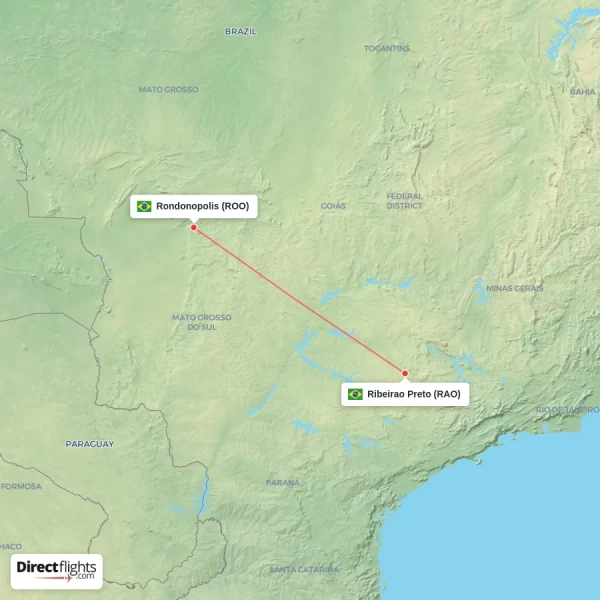 Ribeirao Preto - Rondonopolis direct flight map