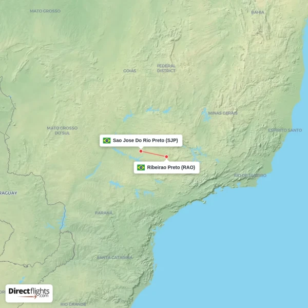 Ribeirao Preto - Sao Jose Do Rio Preto direct flight map