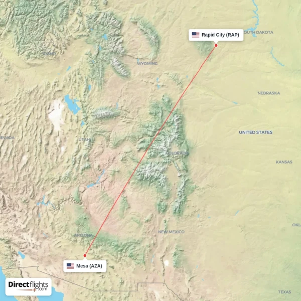 Rapid City - Mesa direct flight map