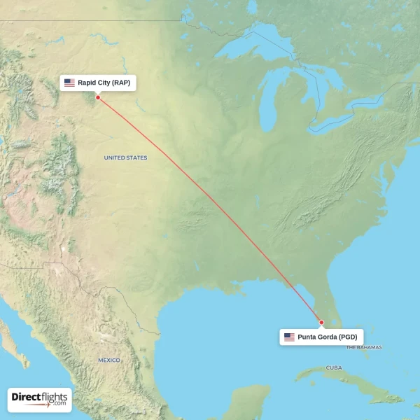 Rapid City - Punta Gorda direct flight map