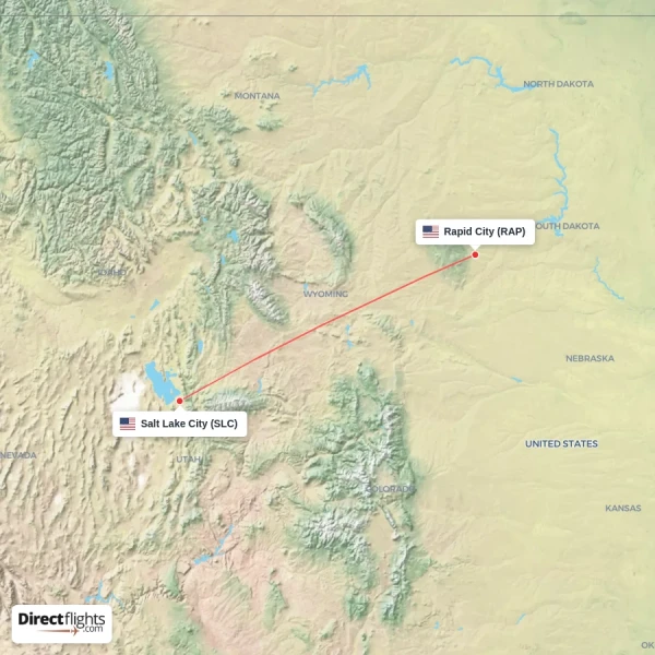 Rapid City - Salt Lake City direct flight map