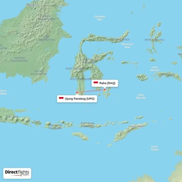 Raha - Ujung Pandang direct flight map
