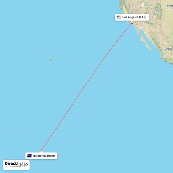 Rarotonga - Los Angeles direct flight map