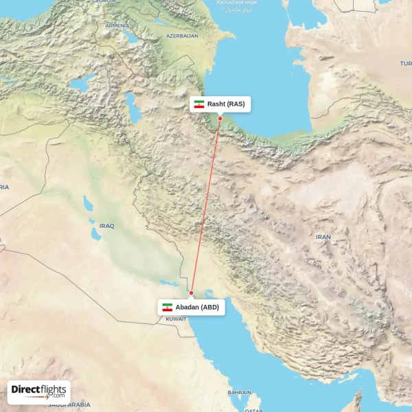 Rasht - Abadan direct flight map