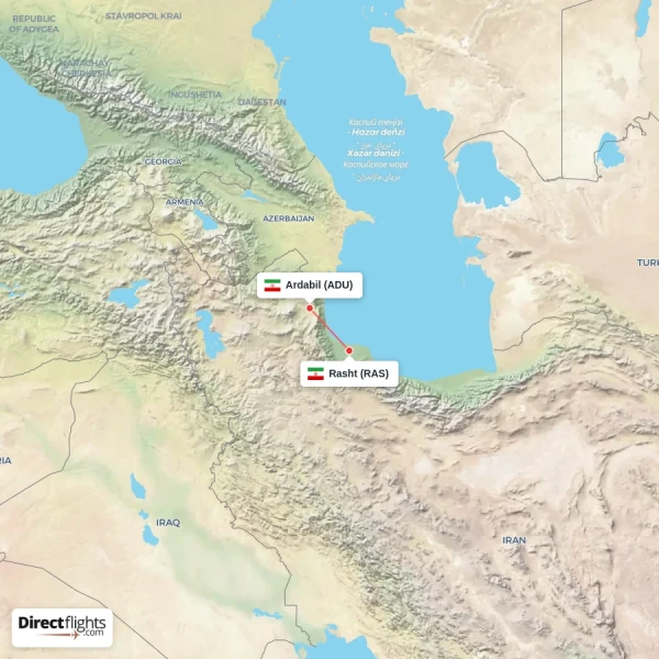 Rasht - Ardabil direct flight map