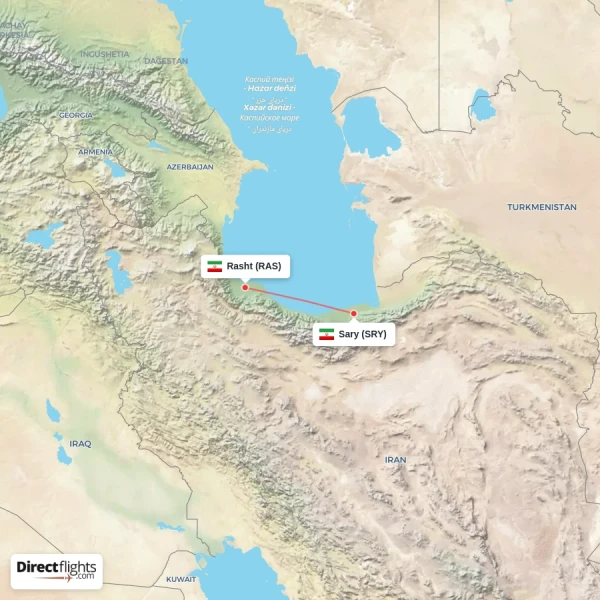 Rasht - Sary direct flight map