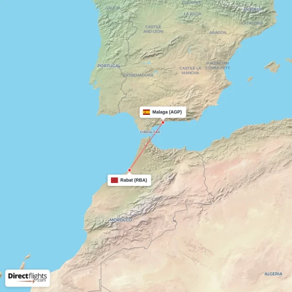 Rabat - Malaga direct flight map