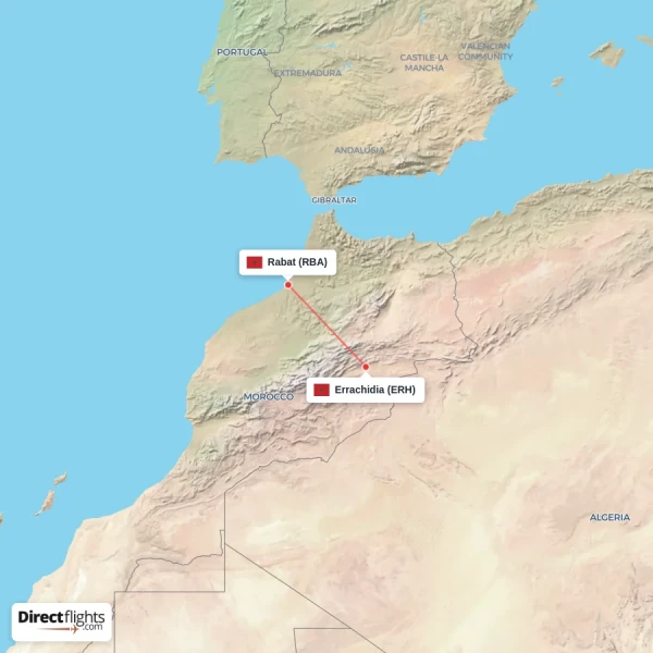 Rabat - Errachidia direct flight map