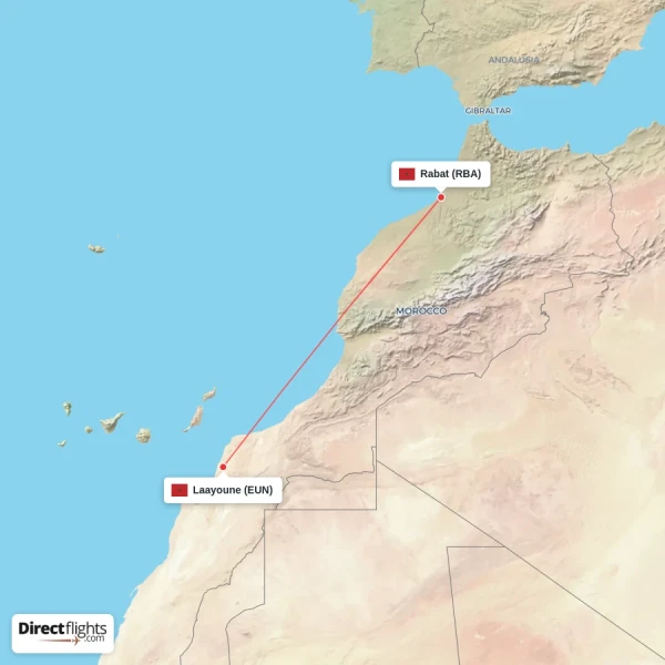 Rabat - Laayoune direct flight map