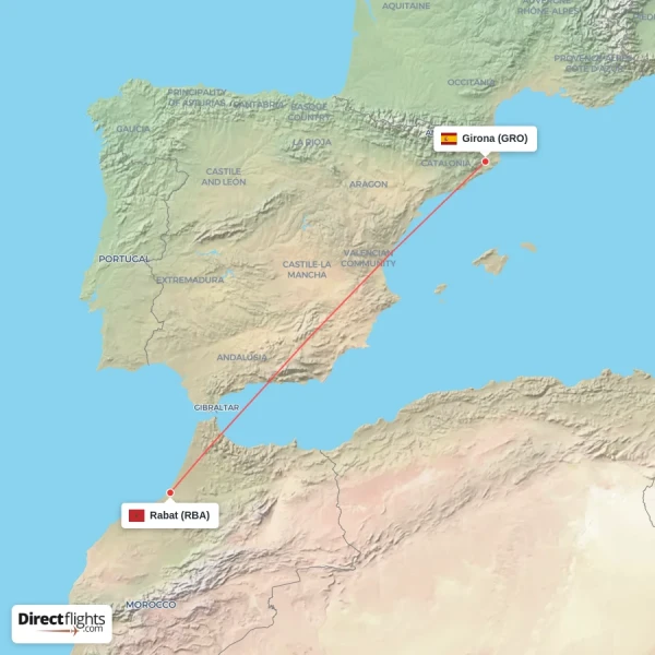 Rabat - Girona direct flight map