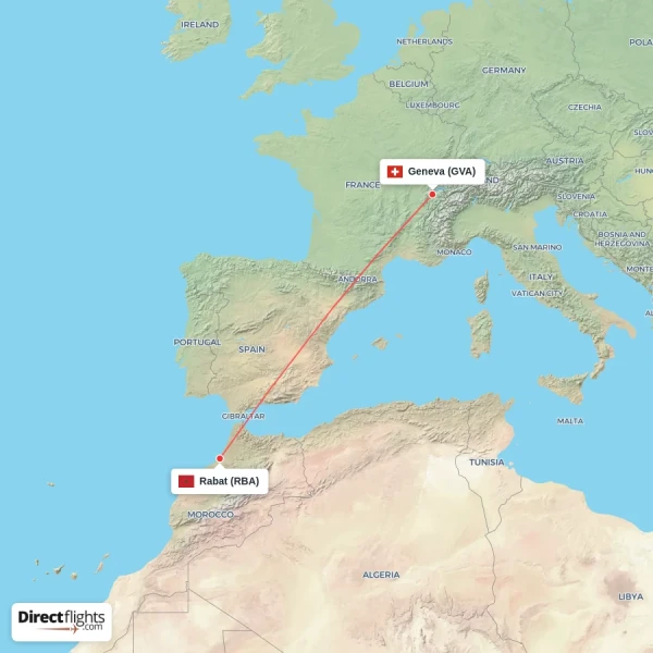 Rabat - Geneva direct flight map