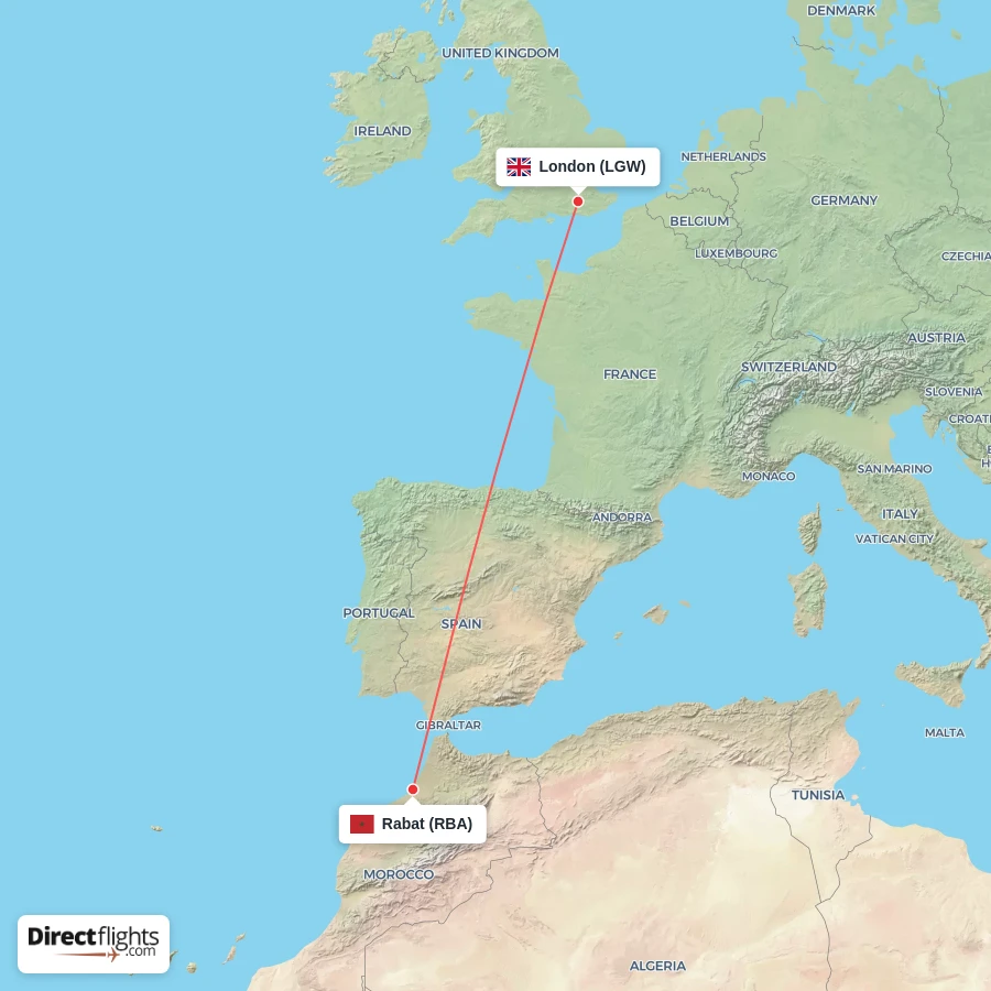 RBA - LGW route map