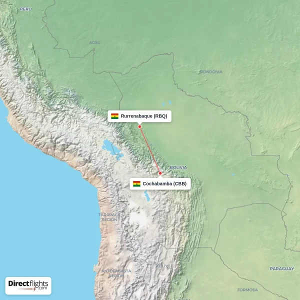 Rurrenabaque - Cochabamba direct flight map