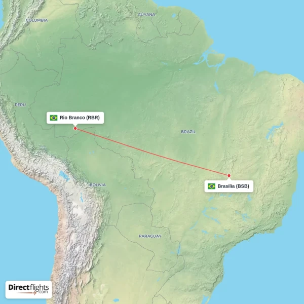 Rio Branco - Brasilia direct flight map