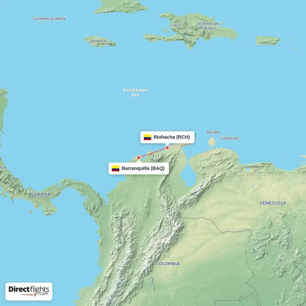 Riohacha - Barranquilla direct flight map