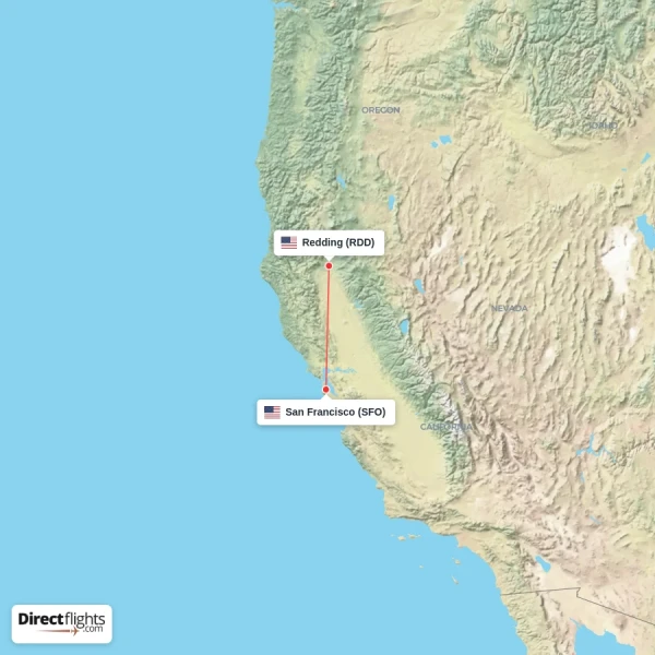 Redding - San Francisco direct flight map
