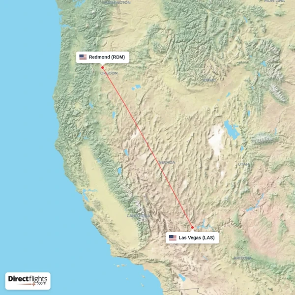 Redmond - Las Vegas direct flight map