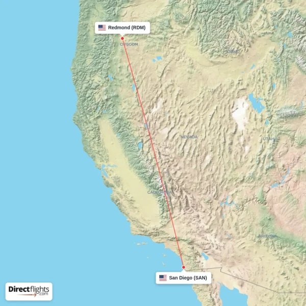 Redmond - San Diego direct flight map