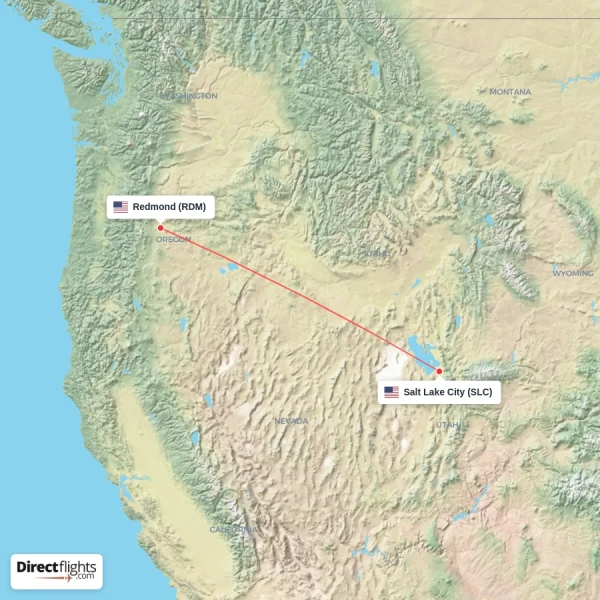 Redmond - Salt Lake City direct flight map