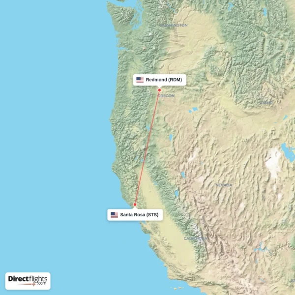 Redmond - Santa Rosa direct flight map