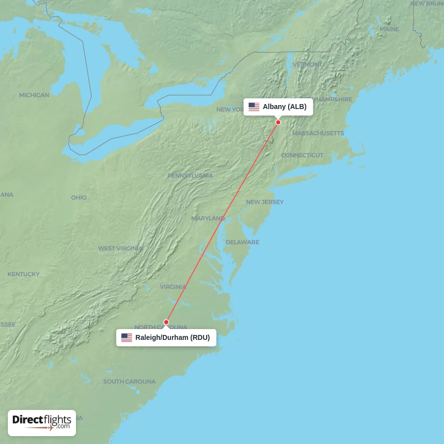 RDU - ALB route map
