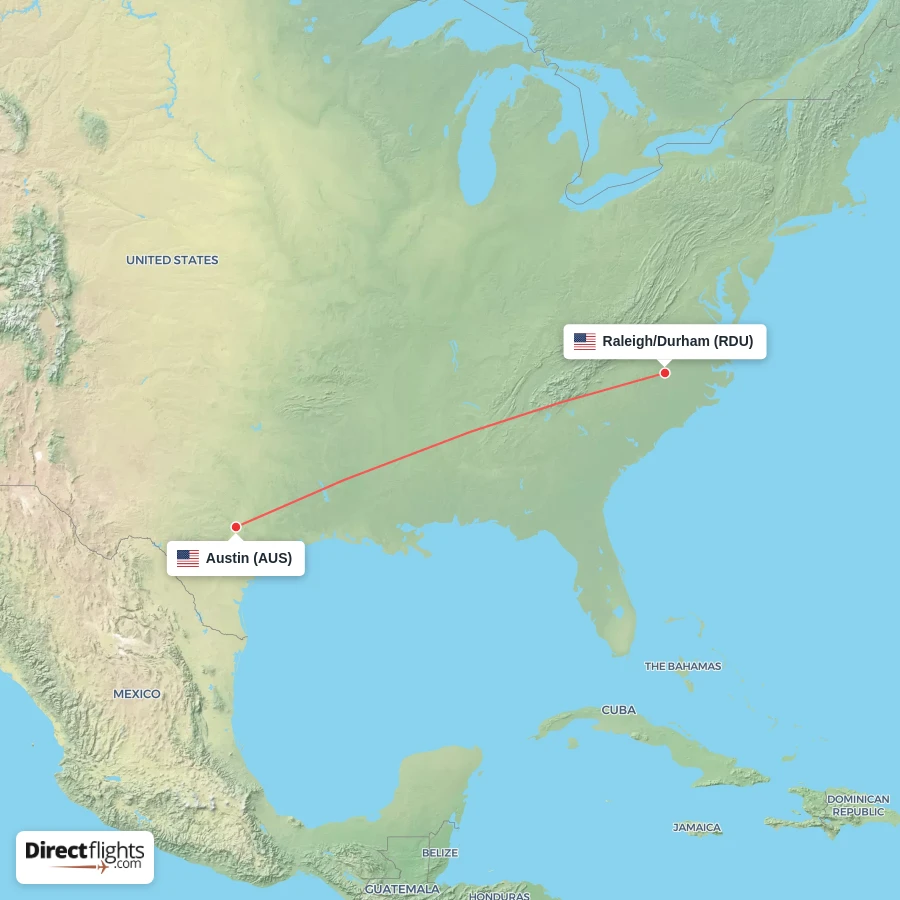 RDU - AUS route map