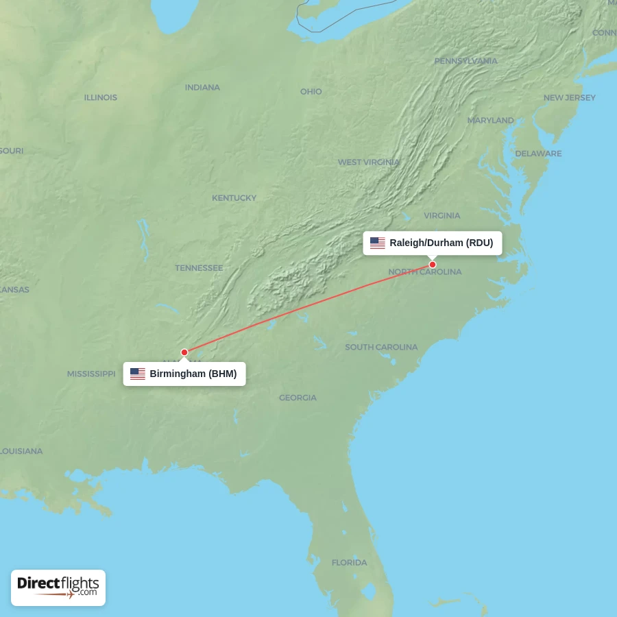 RDU - BHM route map
