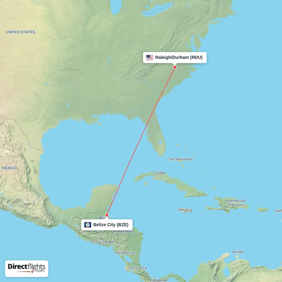 RDU - BZE route map