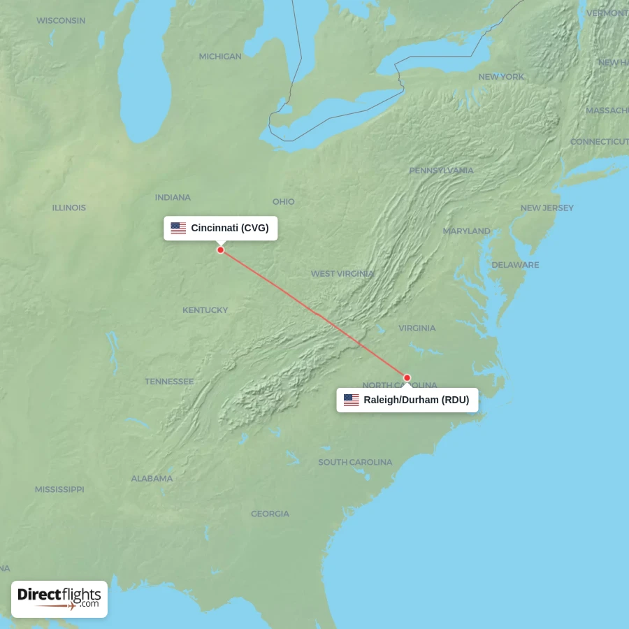 RDU - CVG route map