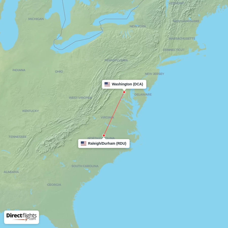 RDU - DCA route map