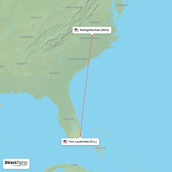 Raleigh/Durham - Fort Lauderdale direct flight map