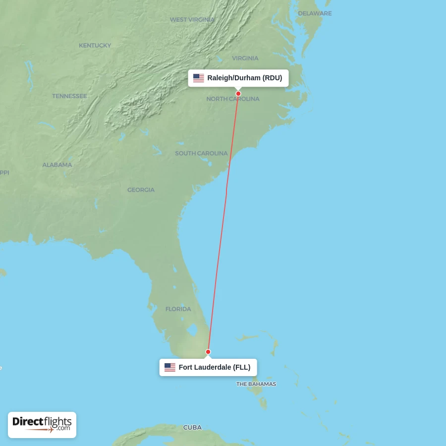 RDU - FLL route map
