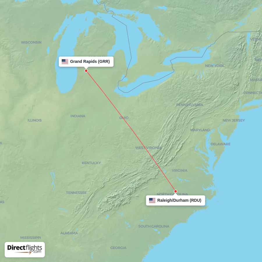 RDU - GRR route map