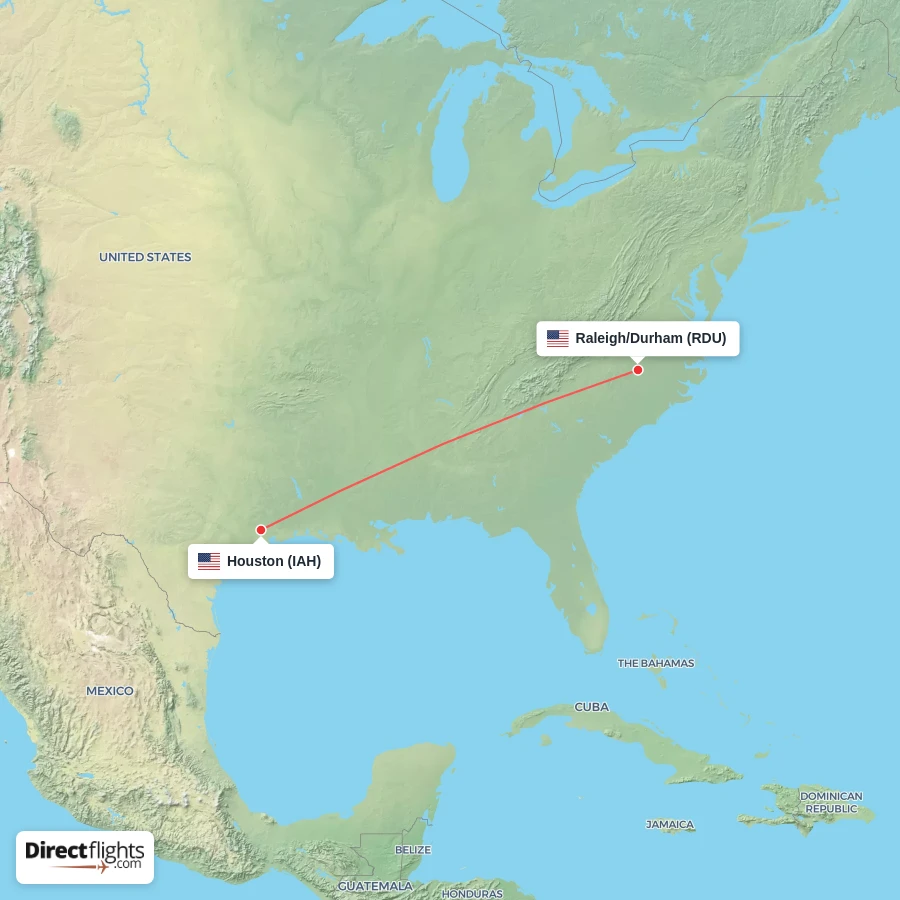 RDU - IAH route map