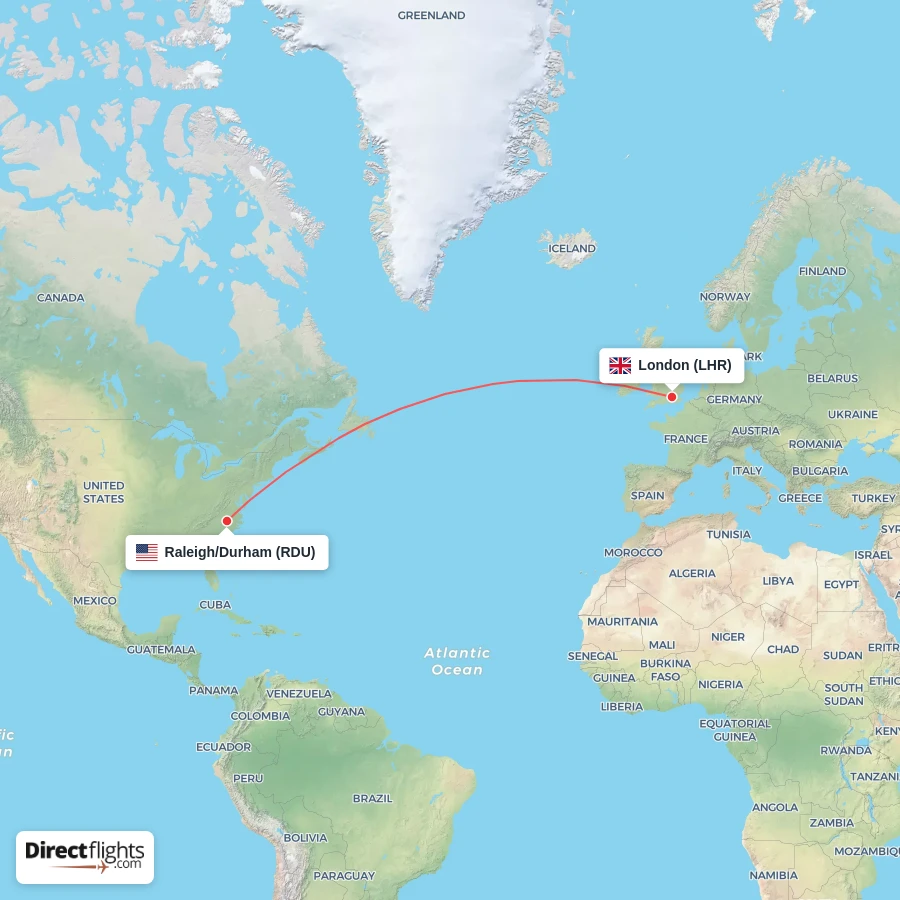 RDU - LHR route map
