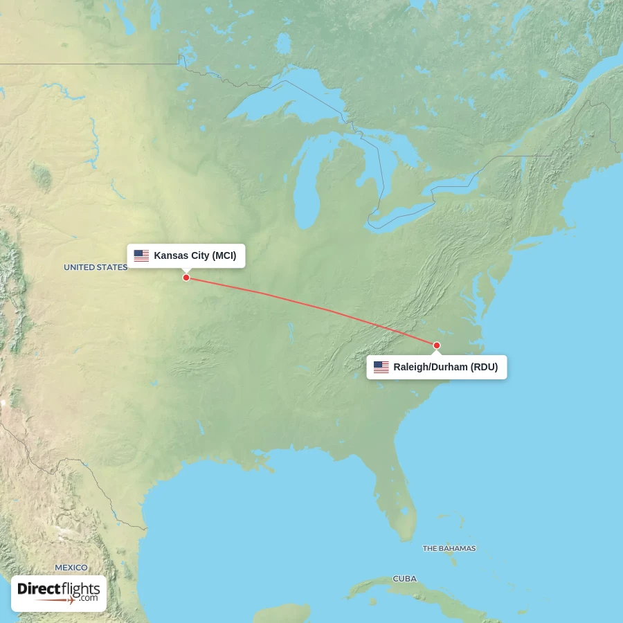 RDU - MCI route map