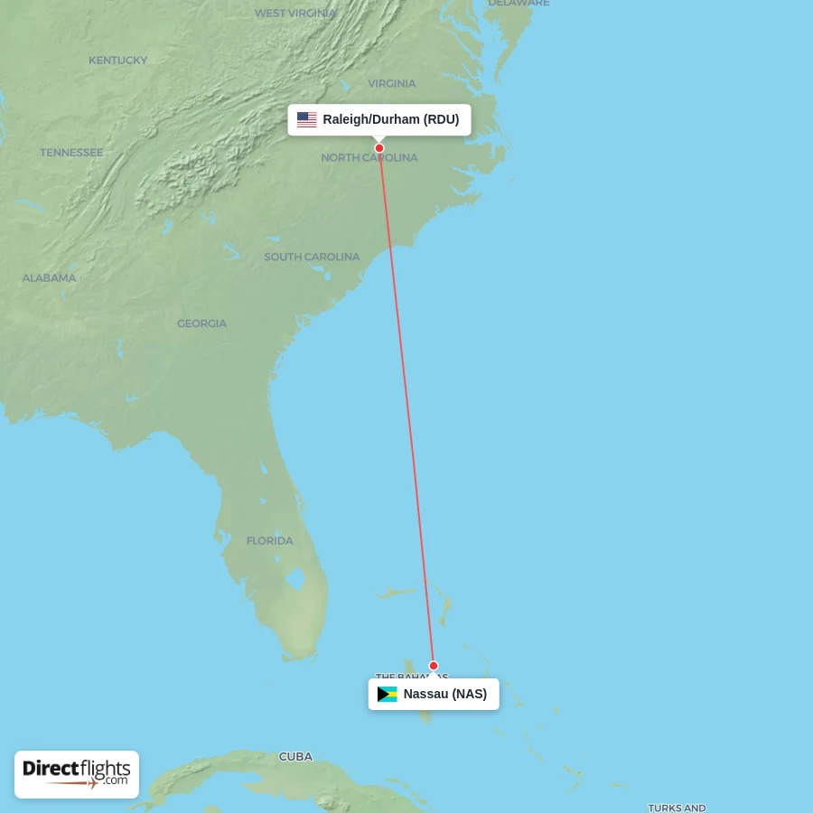 RDU - NAS route map