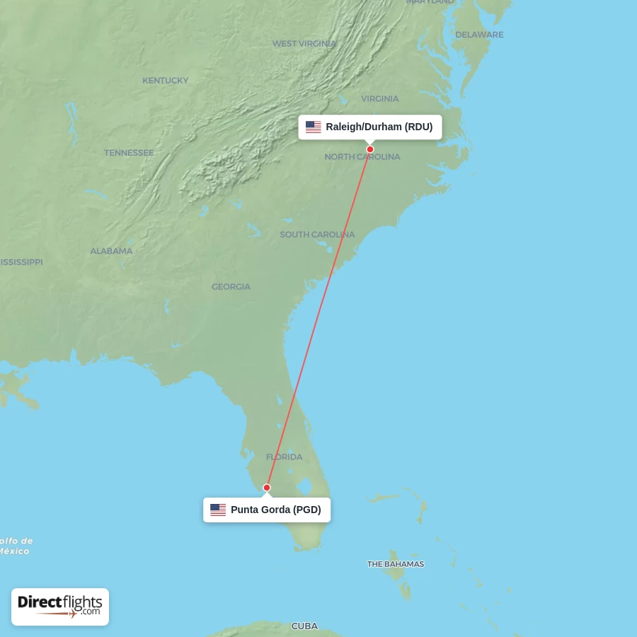 RDU - PGD route map