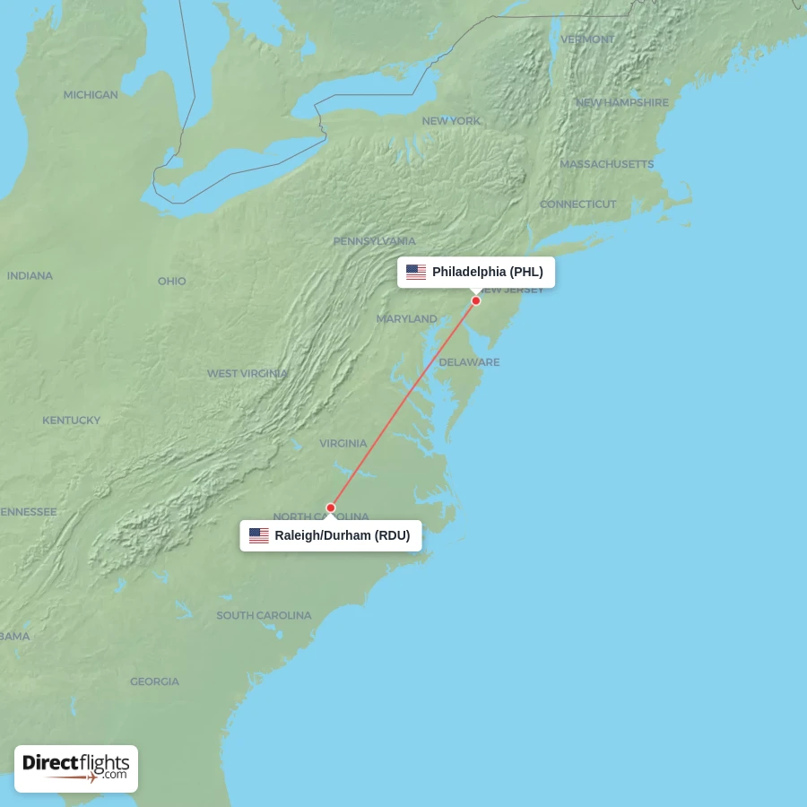RDU - PHL route map