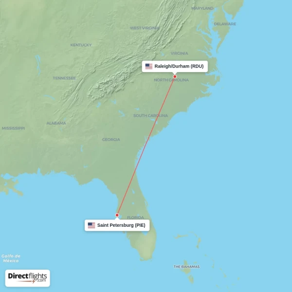 Raleigh/Durham - Saint Petersburg direct flight map