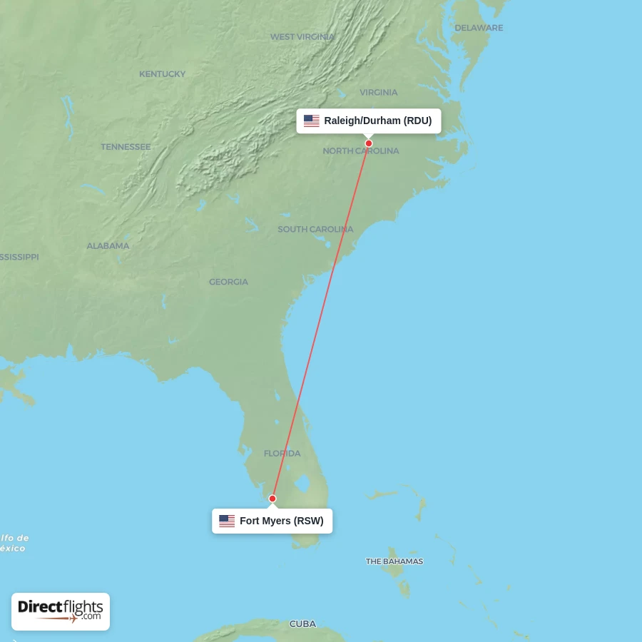 RDU - RSW route map