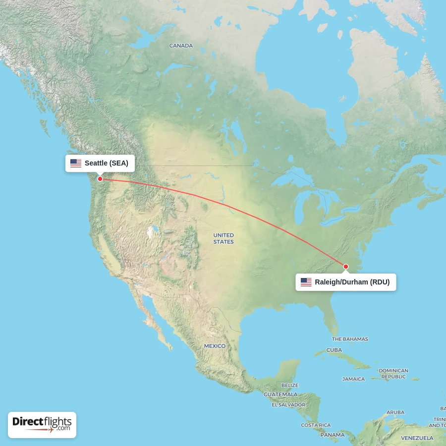RDU - SEA route map