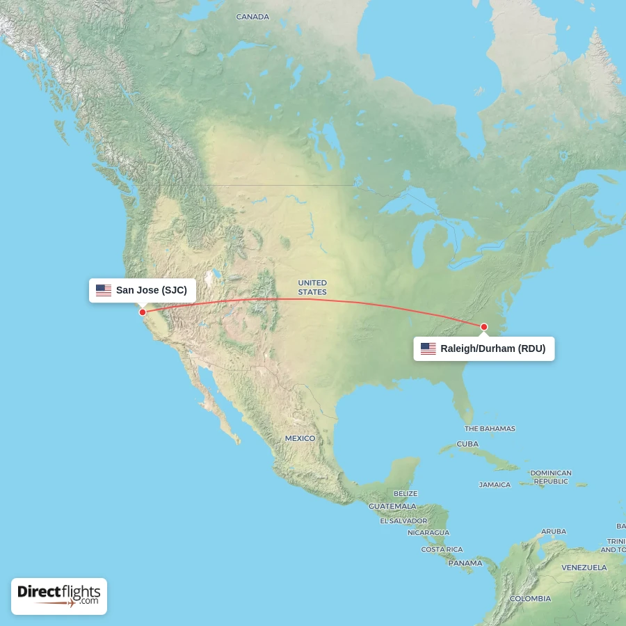 RDU - SJC route map
