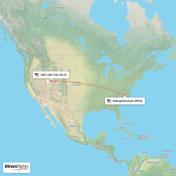Raleigh/Durham - Salt Lake City direct flight map