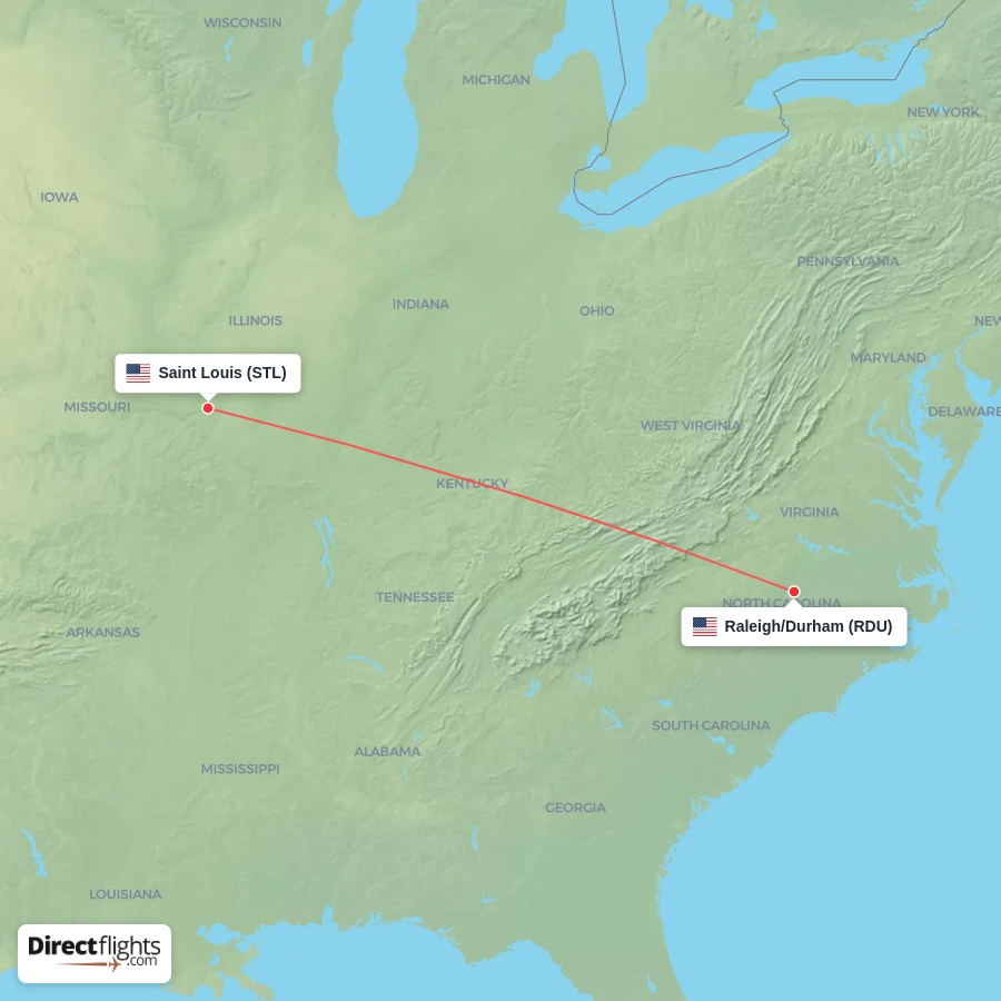 RDU - STL route map