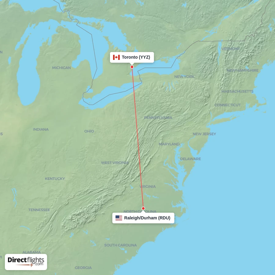 RDU - YYZ route map