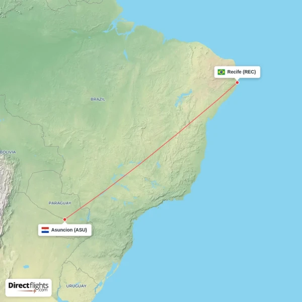 Recife - Asuncion direct flight map