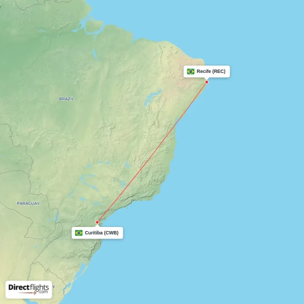 Recife - Curitiba direct flight map