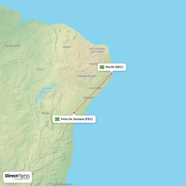 Recife - Feira De Santana direct flight map