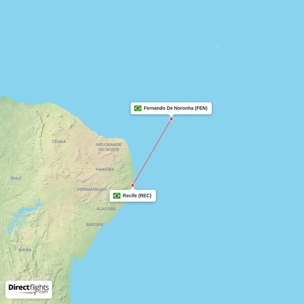 Recife - Fernando De Noronha direct flight map